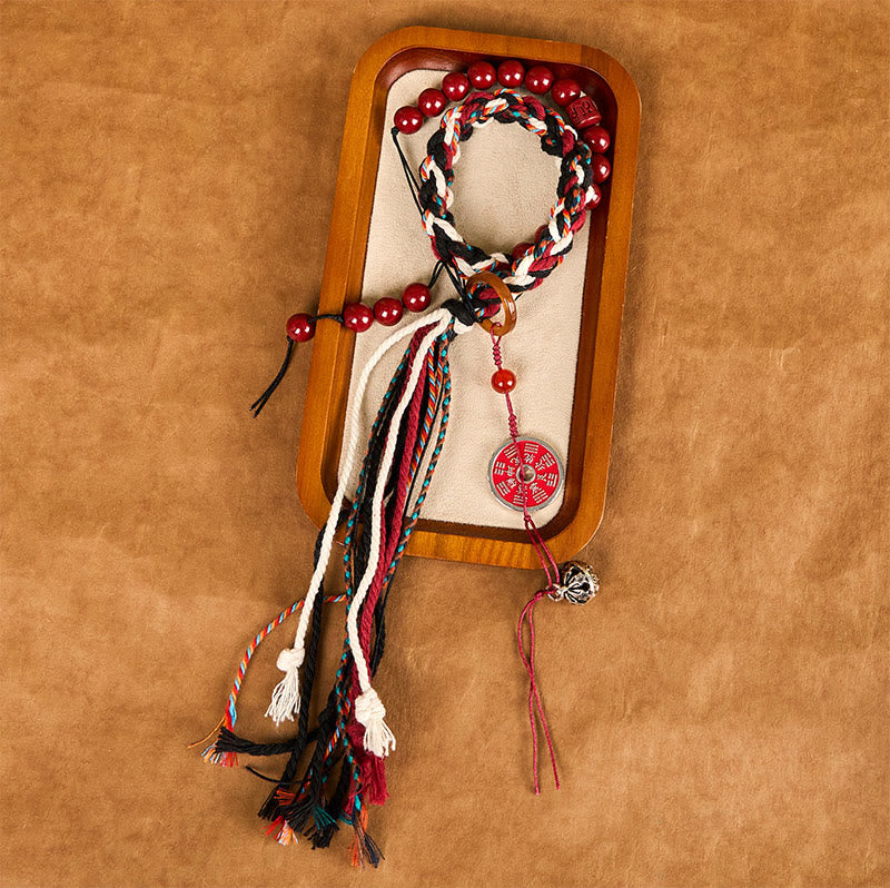 Nimara Ritual Tibetan Mountain Ghosts Spend Money Cinnabar Double-Layer Red Rope Tassel Protection Bracelet