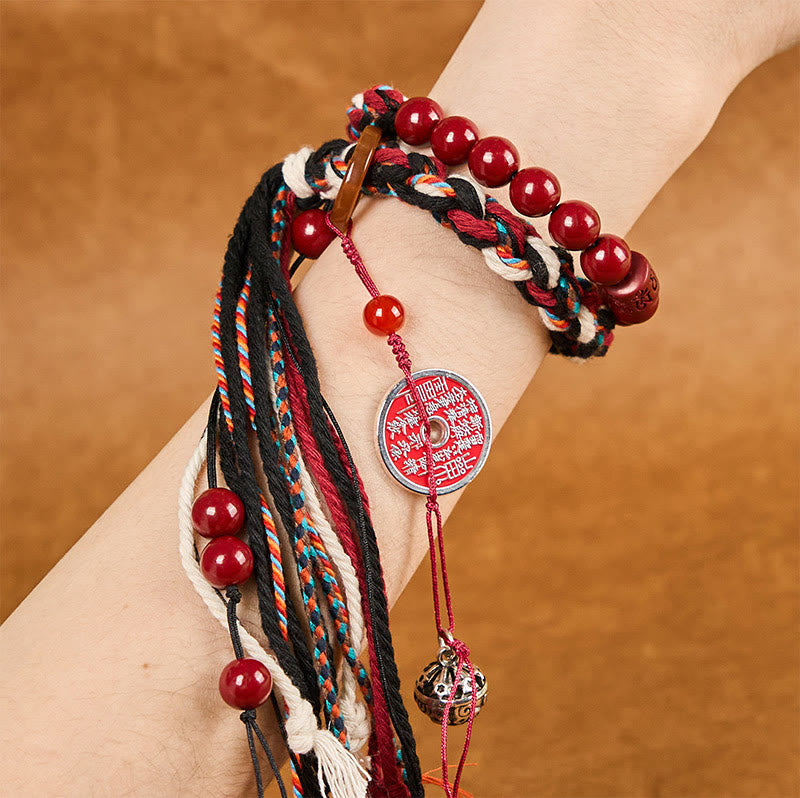 Nimara Ritual Tibetan Mountain Ghosts Spend Money Cinnabar Double-Layer Red Rope Tassel Protection Bracelet