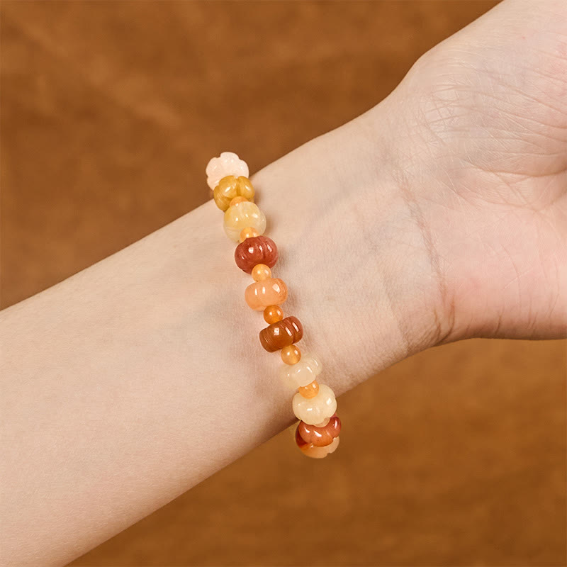 Nimara Ritual Golden Silk Jade Pumpkin Beads Wealth Luck Bracelet