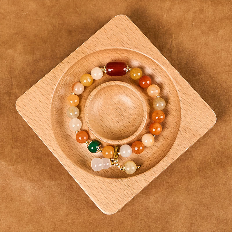 Nimara Ritual Golden Silk Jade Beads Gourd Wealth Luck Bracelet