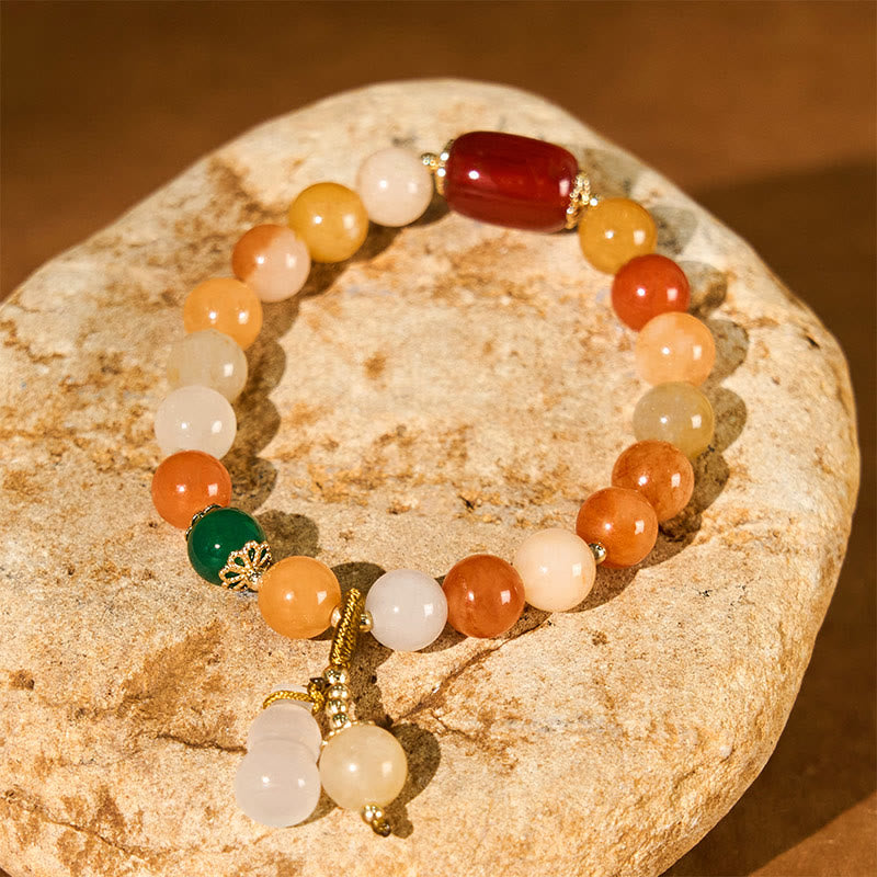 Nimara Ritual Golden Silk Jade Beads Gourd Wealth Luck Bracelet