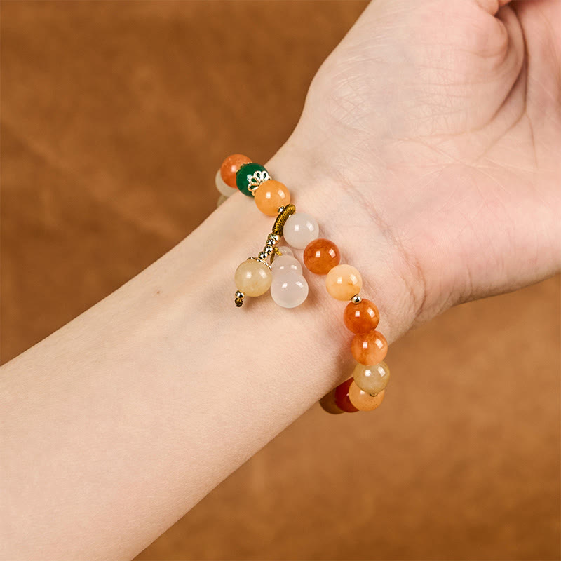 Nimara Ritual Golden Silk Jade Beads Gourd Wealth Luck Bracelet