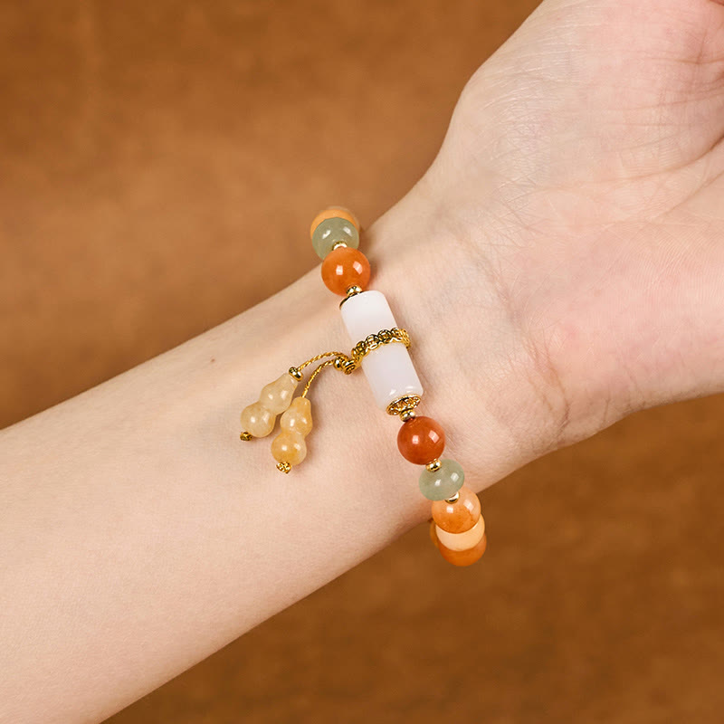 Nimara Ritual Golden Silk Jade Beads Gourd White Crystal Wealth Luck Bracelet