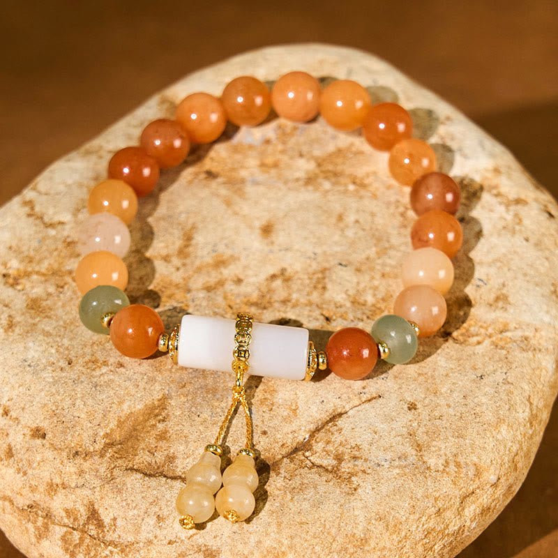 Nimara Ritual Golden Silk Jade Beads Gourd White Crystal Wealth Luck Bracelet