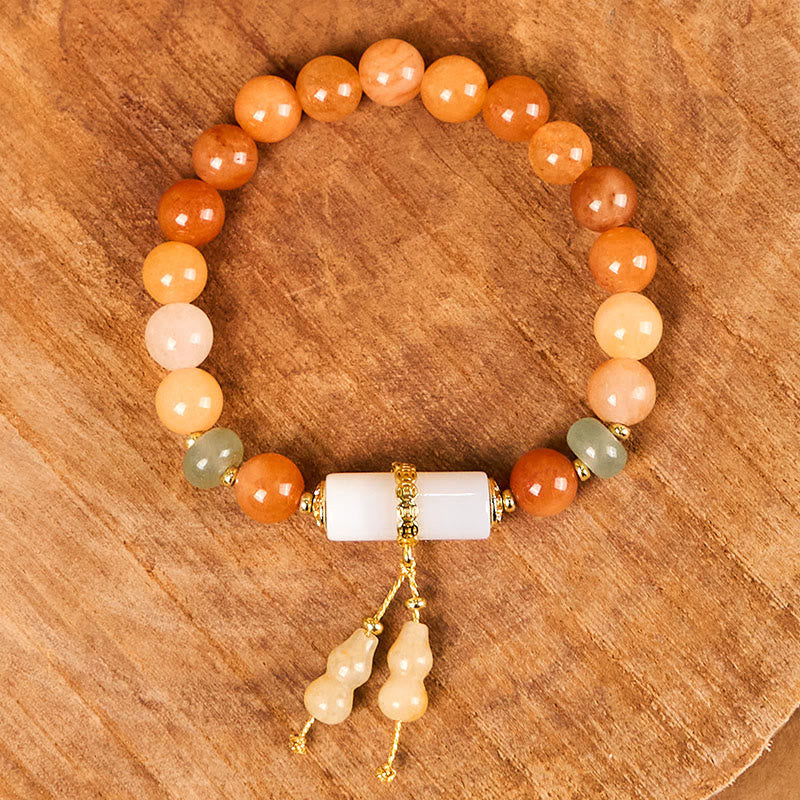 Nimara Ritual Golden Silk Jade Beads Gourd White Crystal Wealth Luck Bracelet