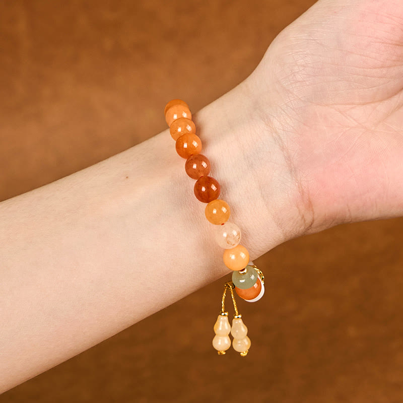 Nimara Ritual Golden Silk Jade Beads Gourd White Crystal Wealth Luck Bracelet