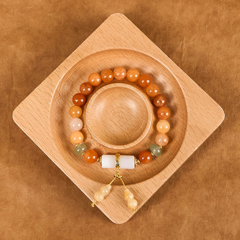 Nimara Ritual Golden Silk Jade Beads Gourd White Crystal Wealth Luck Bracelet