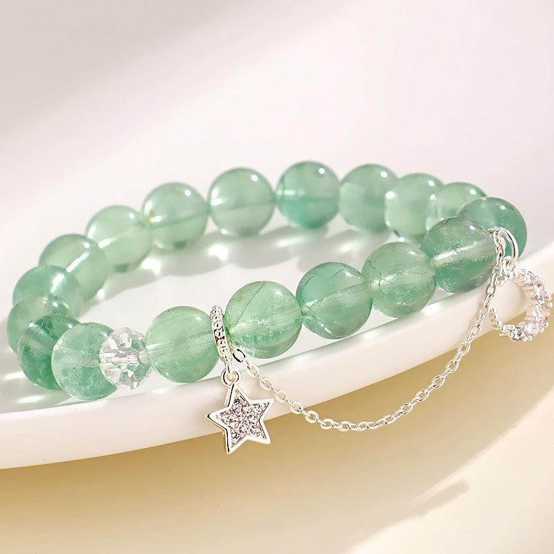 Nimara Ritual Green Fluorite Beads Moon Star Peace Bracelet