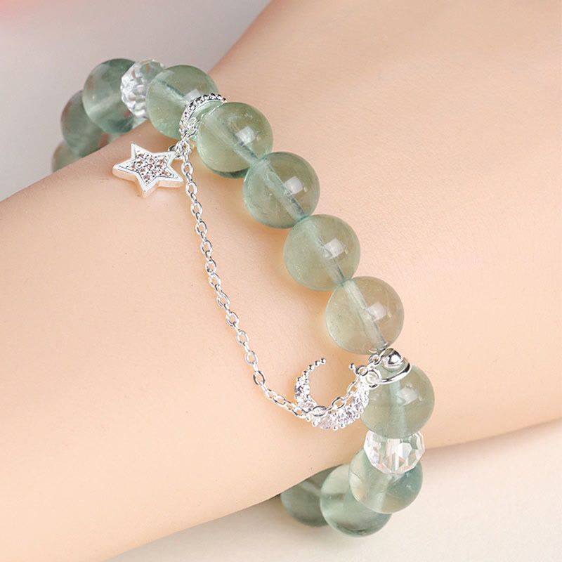 Nimara Ritual Green Fluorite Beads Moon Star Peace Bracelet