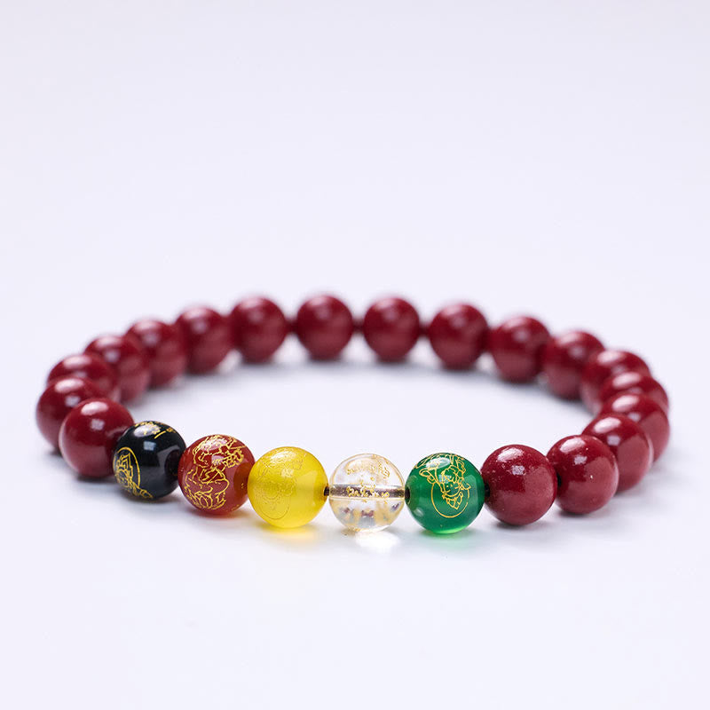 Nimara Ritual Cinnabar Agate Five Directions Gods Of Wealth Blessing Bracelet