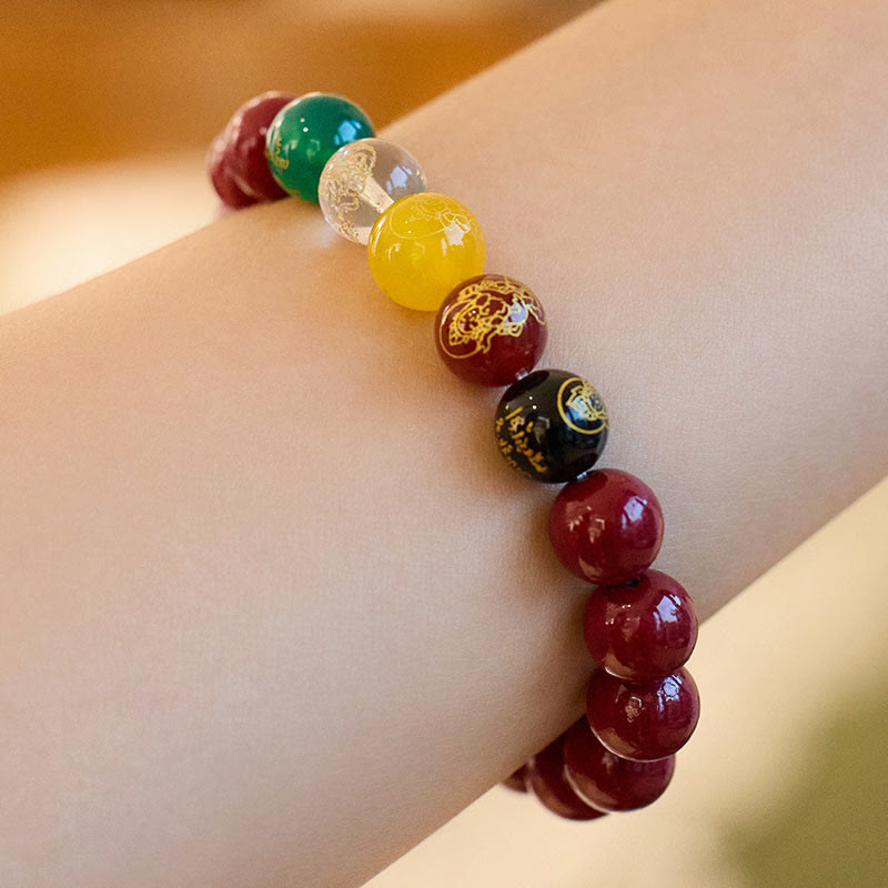 Nimara Ritual Cinnabar Agate Five Directions Gods Of Wealth Blessing Bracelet