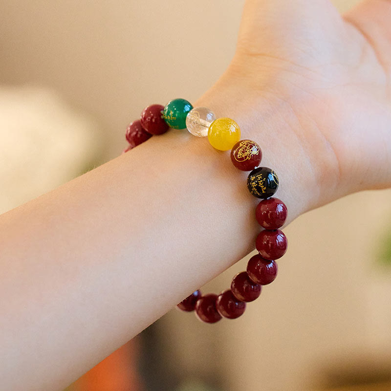 Nimara Ritual Cinnabar Agate Five Directions Gods Of Wealth Blessing Bracelet
