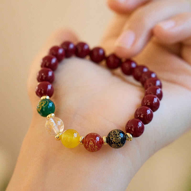 Nimara Ritual Cinnabar Agate Five Directions Gods Of Wealth Blessing Bracelet