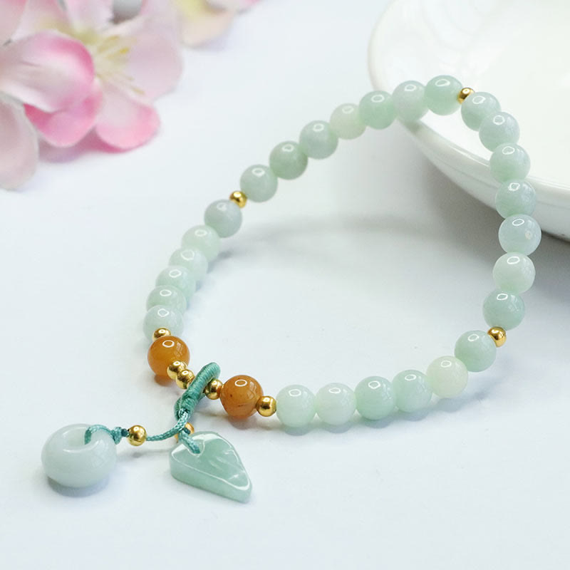 Nimara Ritual Jade Beads Leaf Peace Buckle Prosperity Bracelet