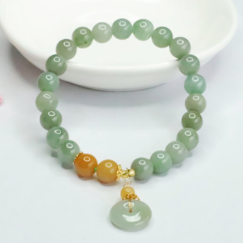 Abundance and Fortune Jade Beads Peace Buckle Bracelet