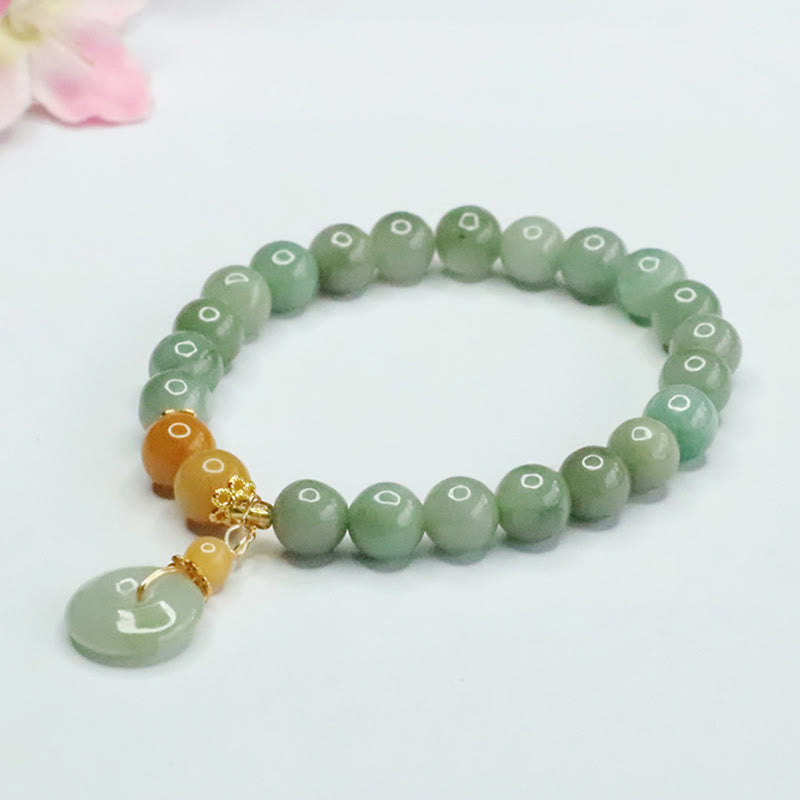 Abundance and Fortune Jade Beads Peace Buckle Bracelet
