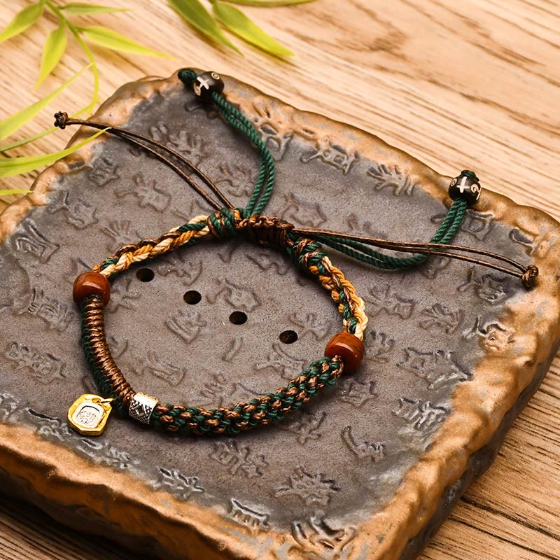 Nimara Ritual Handmade Tibetan Zakiram Goddess Of Wealth Wood Protection Braided Bracelet