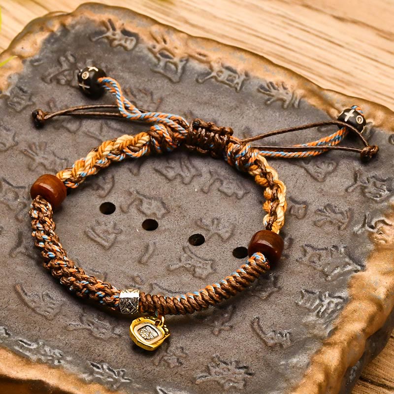 Nimara Ritual Handmade Tibetan Zakiram Goddess Of Wealth Wood Protection Braided Bracelet