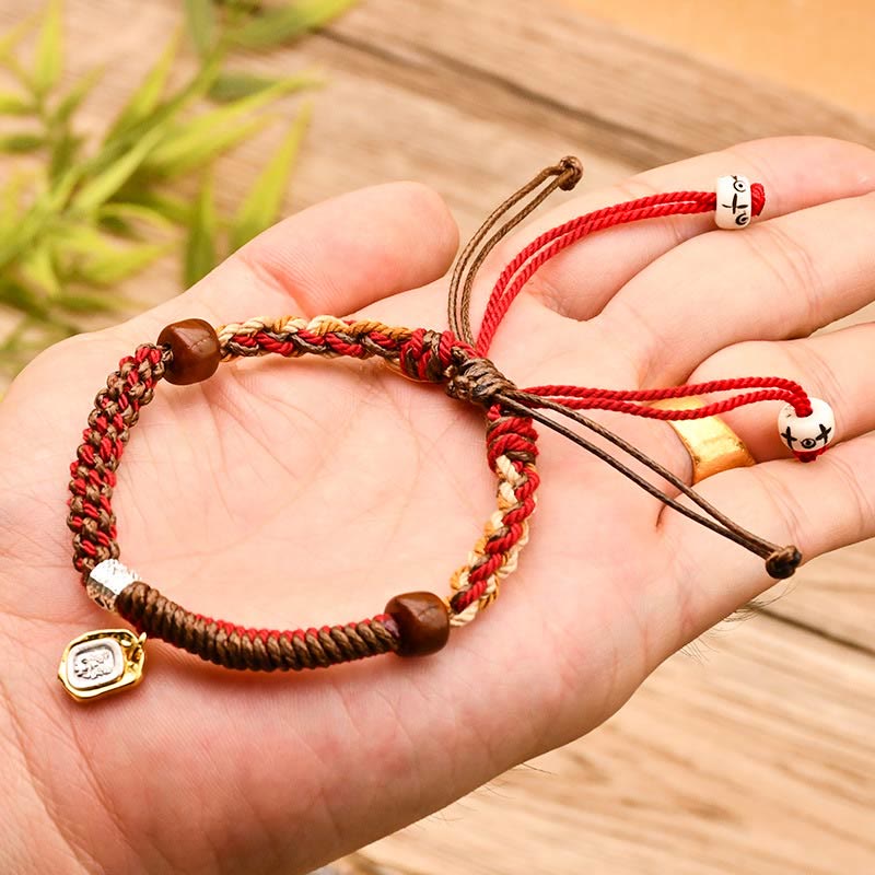 Nimara Ritual Handmade Tibetan Zakiram Goddess Of Wealth Wood Protection Braided Bracelet