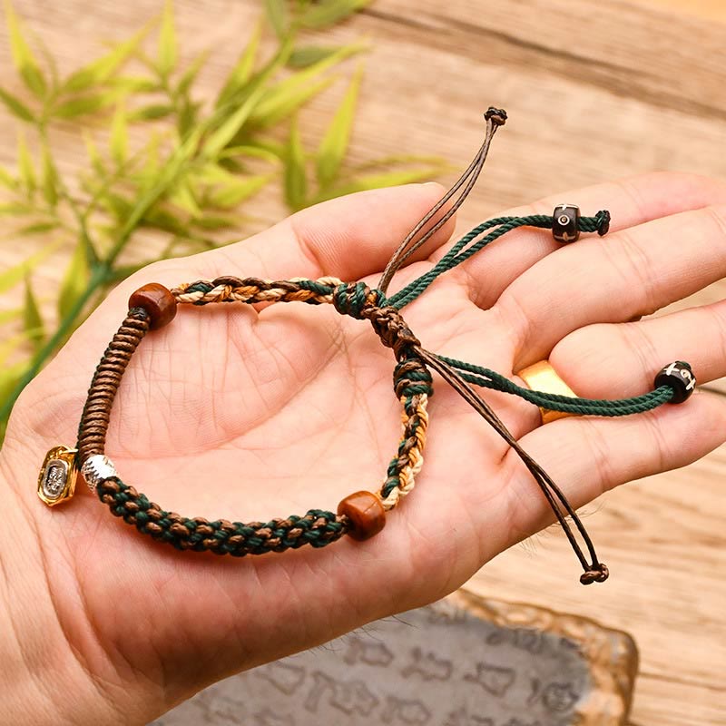 Nimara Ritual Handmade Tibetan Zakiram Goddess Of Wealth Wood Protection Braided Bracelet