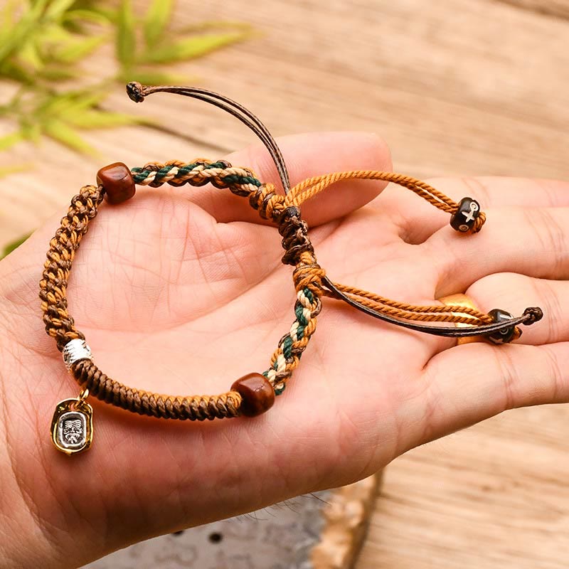 Nimara Ritual Handmade Tibetan Zakiram Goddess Of Wealth Wood Protection Braided Bracelet