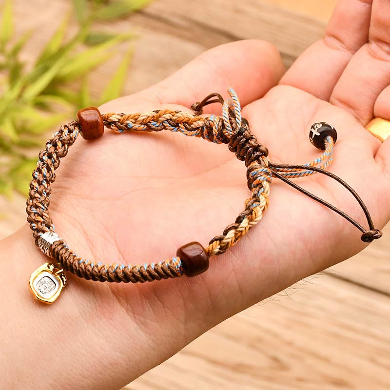 Nimara Ritual Handmade Tibetan Zakiram Goddess Of Wealth Wood Protection Braided Bracelet