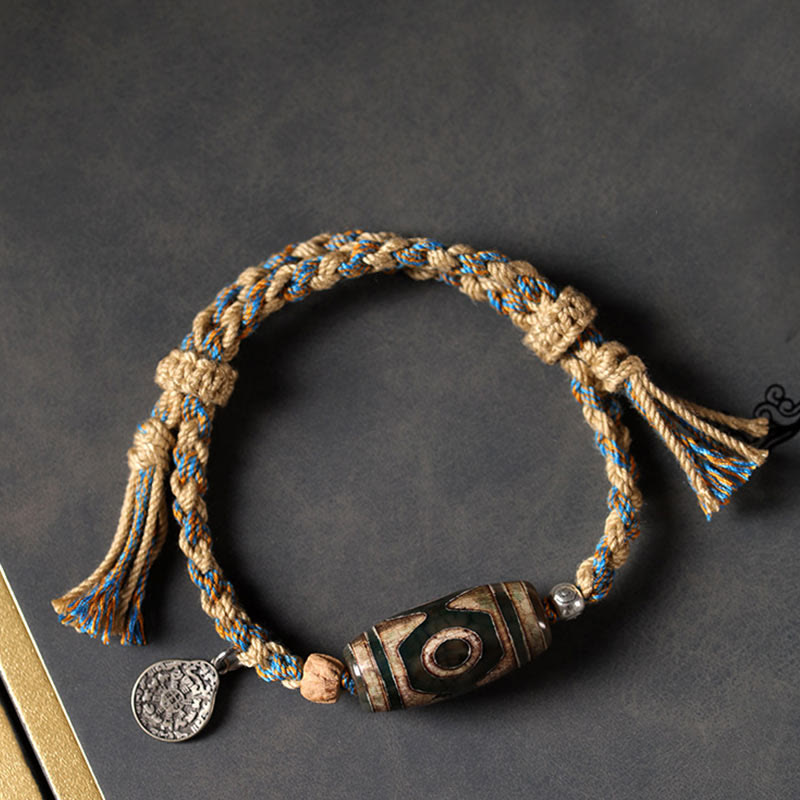 Nimara Ritual Tibetan Dzi Bead Wealth Protection Braided Bracelet