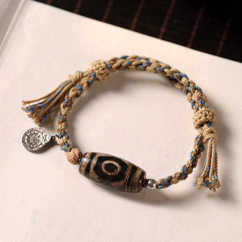 Nimara Ritual Tibetan Dzi Bead Wealth Protection Braided Bracelet