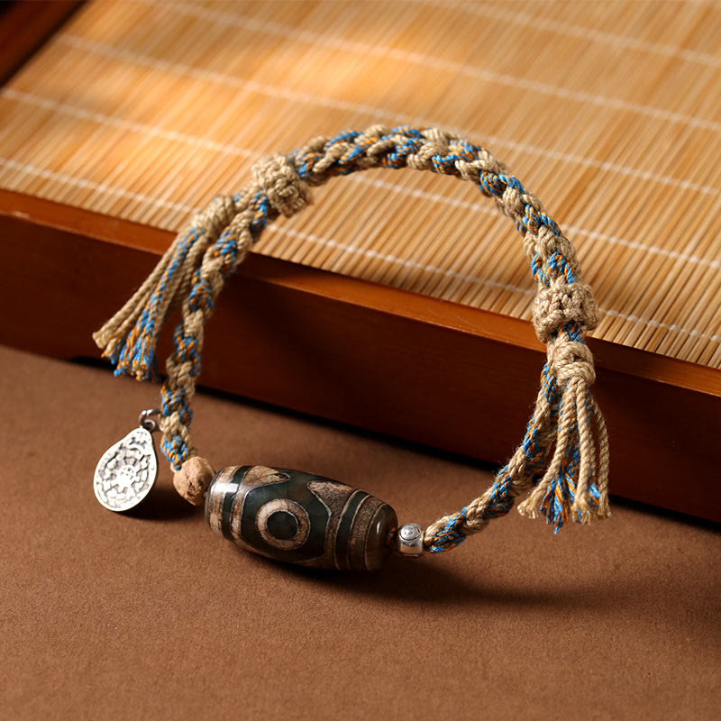 Nimara Ritual Tibetan Dzi Bead Wealth Protection Braided Bracelet