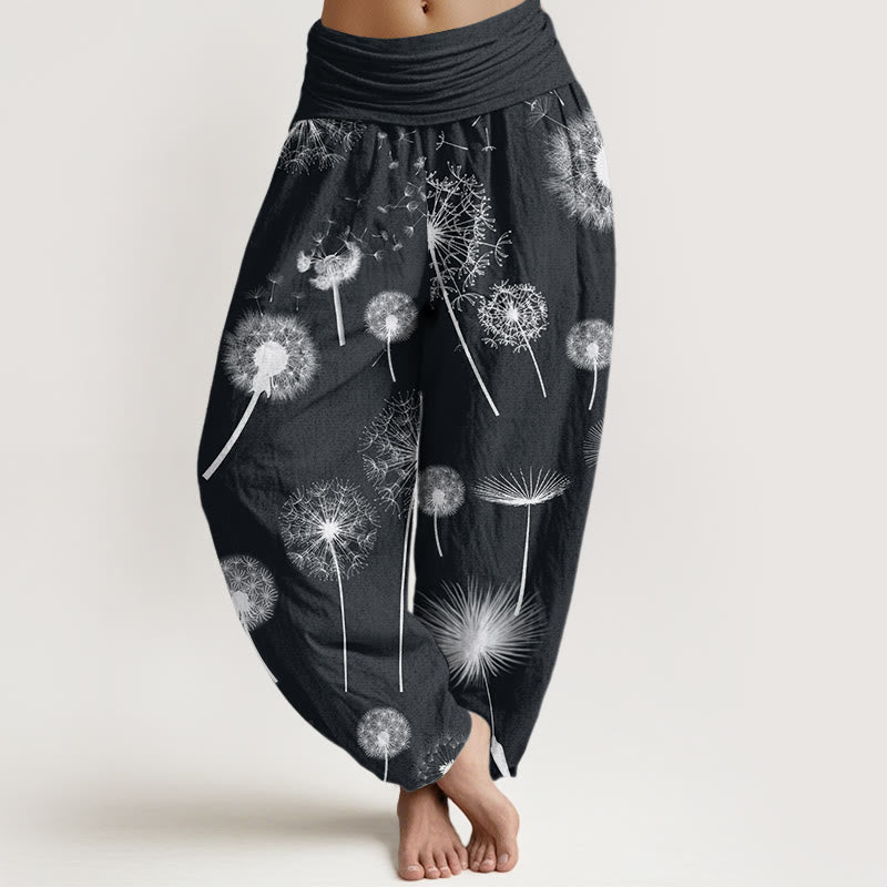 Nimara Ritual Cotton Casual Dandelion Pattern Women's Elastic Waist Harem Pants