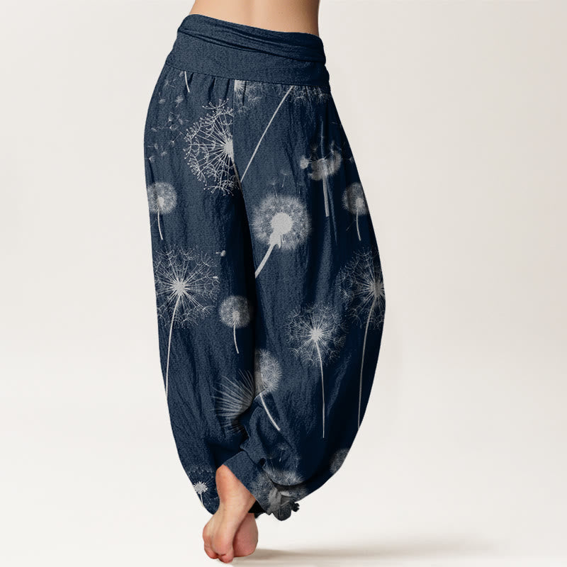 Nimara Ritual Cotton Casual Dandelion Pattern Women's Elastic Waist Harem Pants