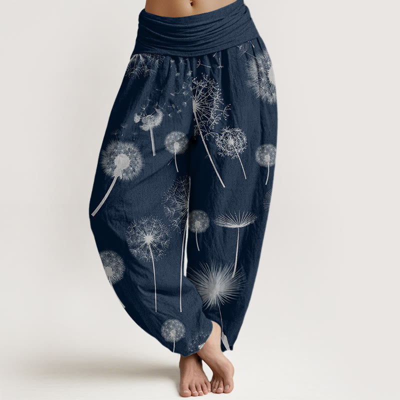Nimara Ritual Cotton Casual Dandelion Pattern Women's Elastic Waist Harem Pants