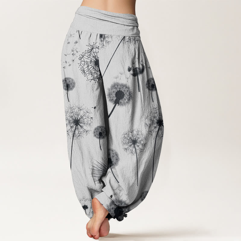 Nimara Ritual Cotton Casual Dandelion Pattern Women's Elastic Waist Harem Pants
