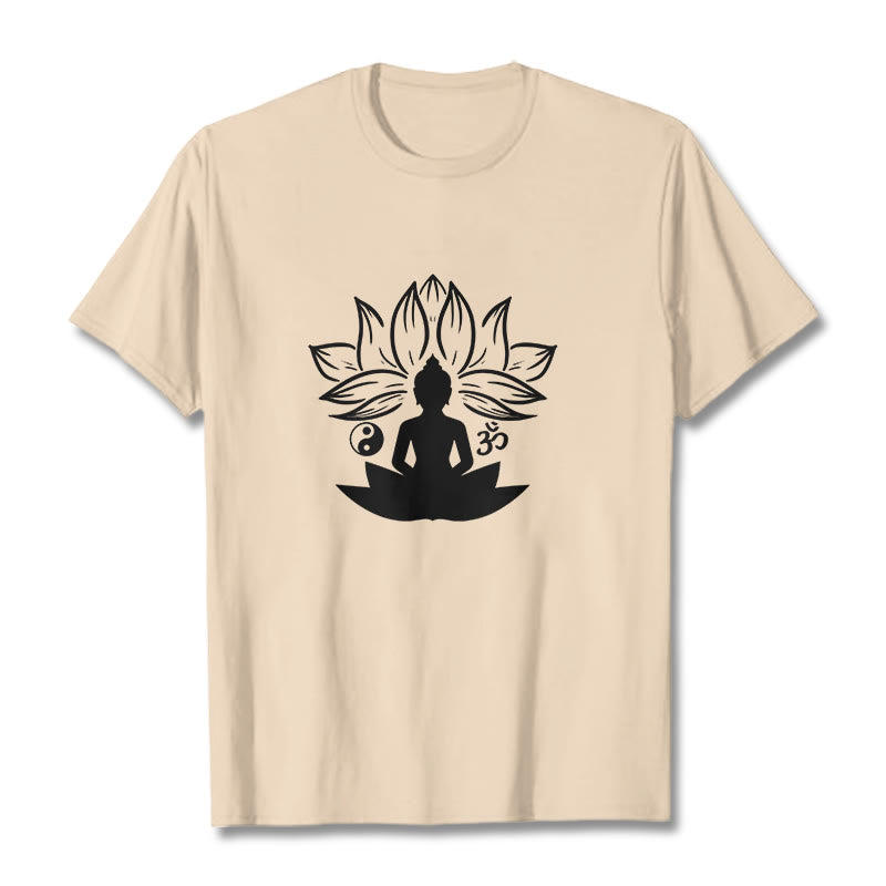 Nimara Ritual Om Yin Yang Buddha Statue Sitting Lotus Meditation Tee T-shirt