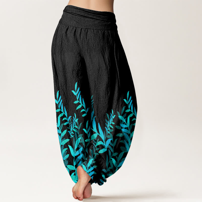 Nimara Ritual Cotton Casual Leaves Pattern Women's Elastic Waist Harem Pants