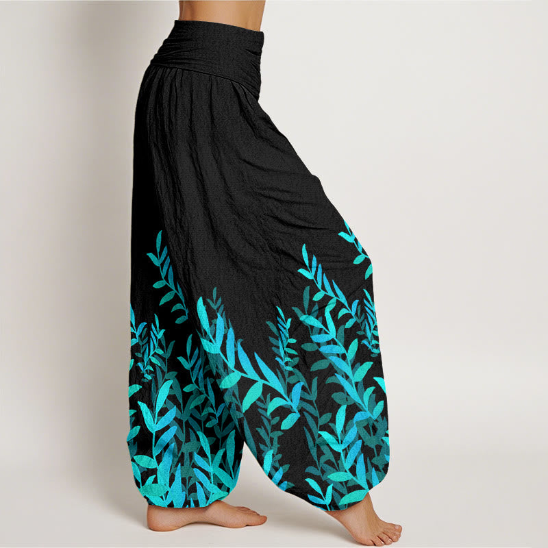 Nimara Ritual Cotton Casual Leaves Pattern Women's Elastic Waist Harem Pants
