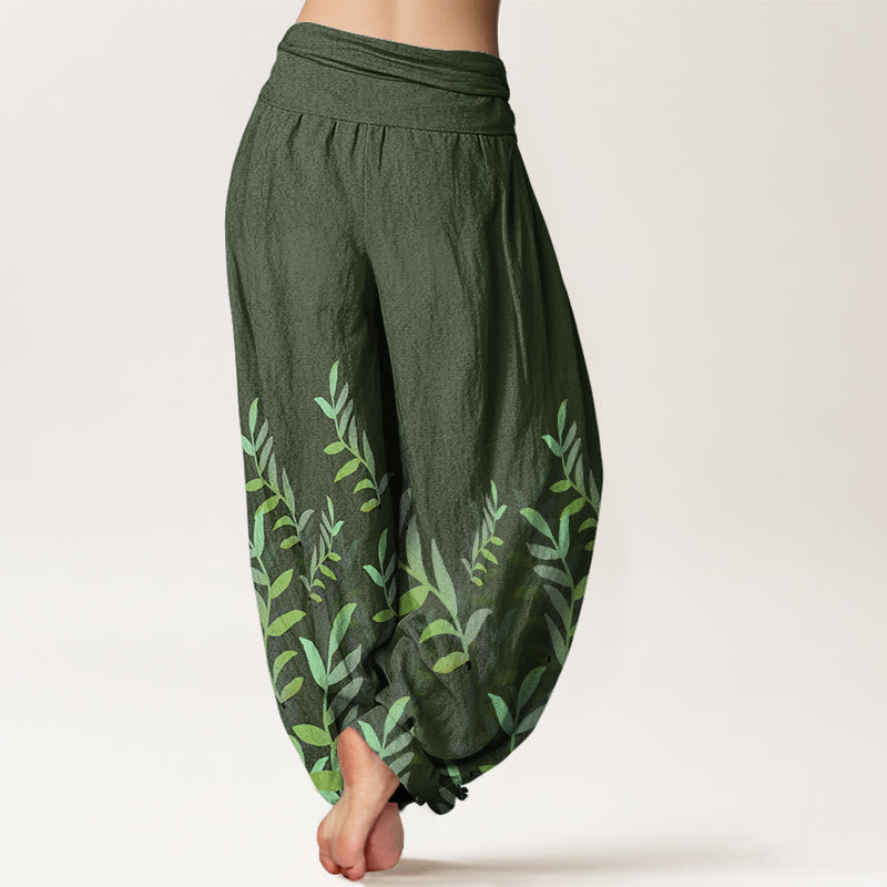 Nimara Ritual Cotton Casual Leaves Pattern Women's Elastic Waist Harem Pants
