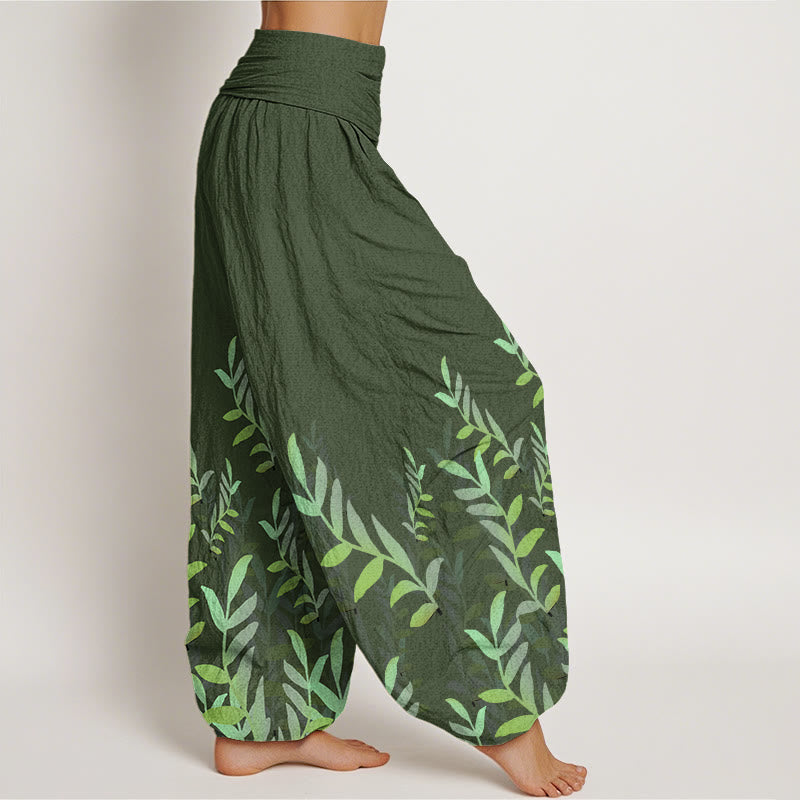 Nimara Ritual Cotton Casual Leaves Pattern Women's Elastic Waist Harem Pants