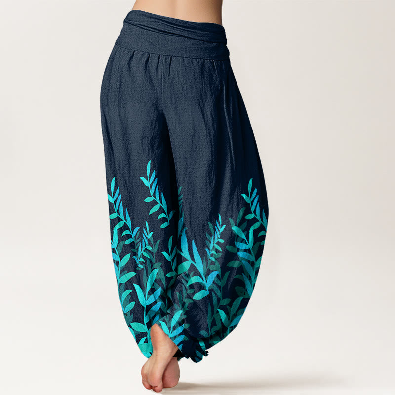 Nimara Ritual Cotton Casual Leaves Pattern Women's Elastic Waist Harem Pants