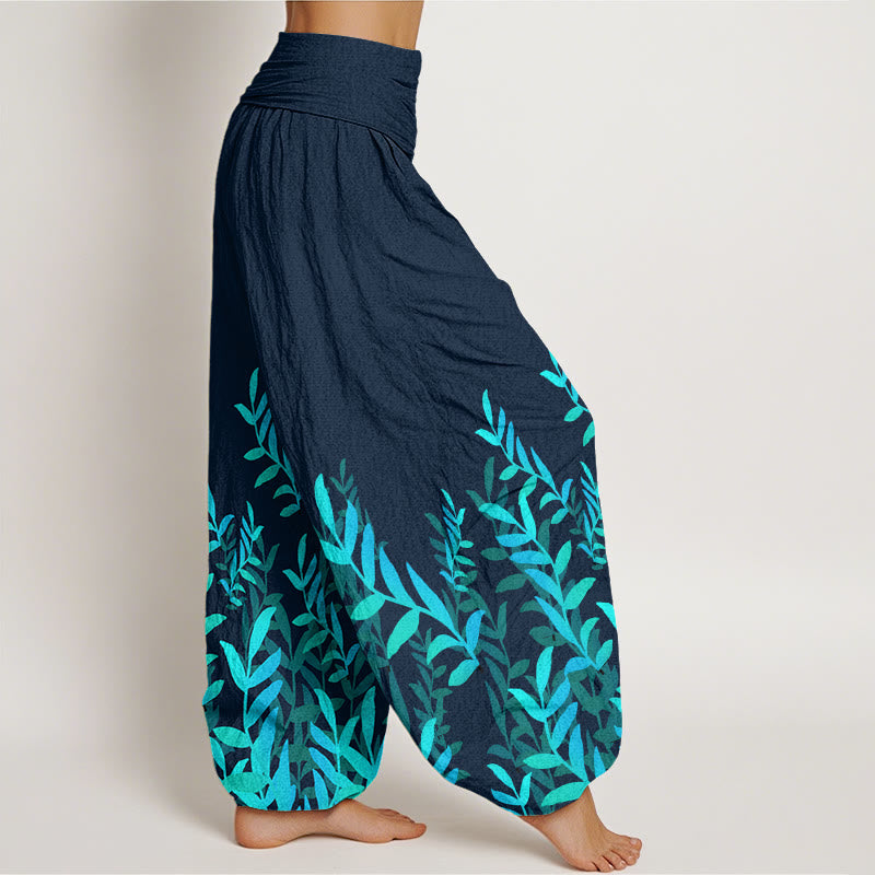 Nimara Ritual Cotton Casual Leaves Pattern Women's Elastic Waist Harem Pants