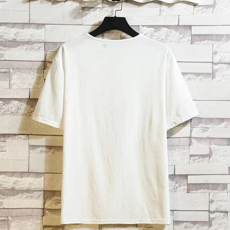Nimara Ritual 2Pcs Short Sleeve T-Shirt Drawstring Short Pants With Pockets Men's Cotton Linen Meditation Cloth Set