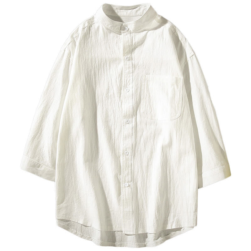 Nimara Ritual Vintage Casual Plain Single Breasted Three Quarter Sleeve Men's Shirt With Pocket