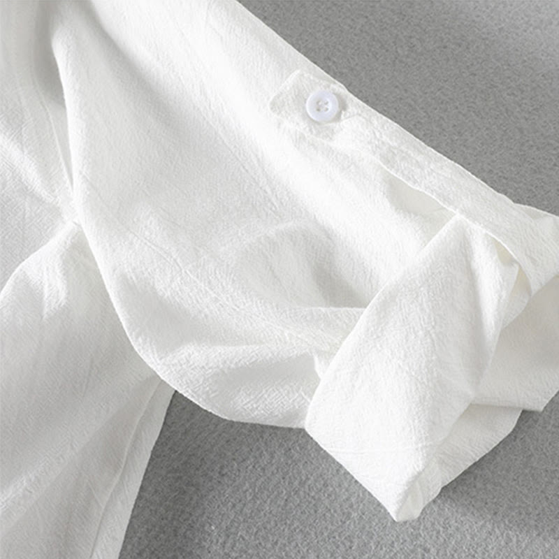 Nimara Ritual Vintage Casual Plain Single Breasted Three Quarter Sleeve Men's Shirt With Pocket