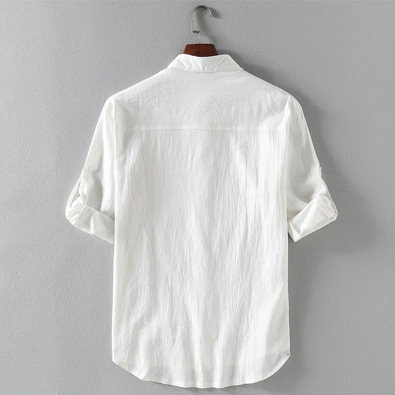 Nimara Ritual Vintage Casual Plain Single Breasted Three Quarter Sleeve Men's Shirt With Pocket