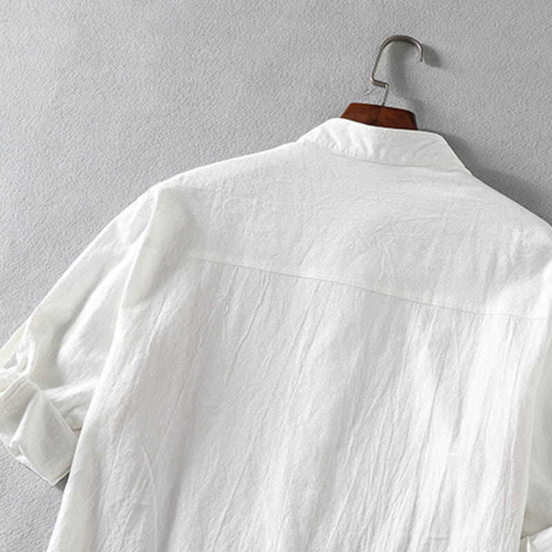 Nimara Ritual Vintage Casual Plain Single Breasted Three Quarter Sleeve Men's Shirt With Pocket