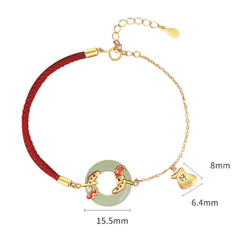Nimara Ritual 999 Sterling Silver Hetian White Jade Double Koi Fish Peace Buckle Lucky Charm Wealth Bracelet