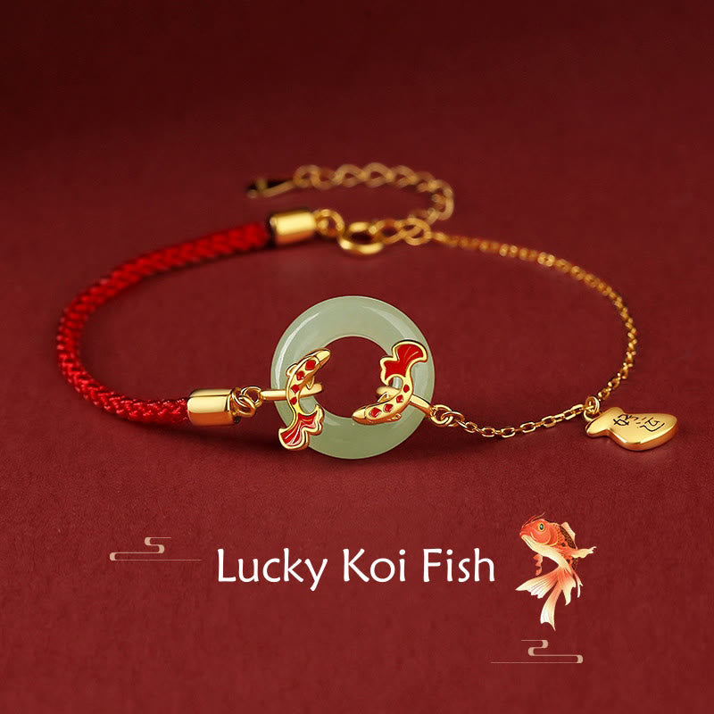 Nimara Ritual 999 Sterling Silver Hetian White Jade Double Koi Fish Peace Buckle Lucky Charm Wealth Bracelet