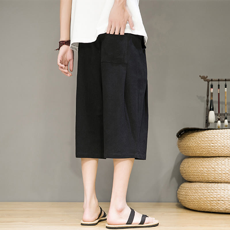 Nimara Ritual Casual Summer Drawstring Solid Color Cropped Cotton Linen Men's Harem Pants With Pockets