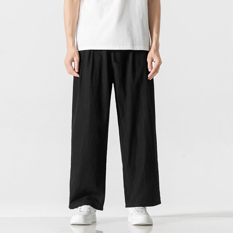 Nimara Ritual Summer Casual Plain Straight Leg Design Men's Cotton Linen Drawstring Pants With Pockets