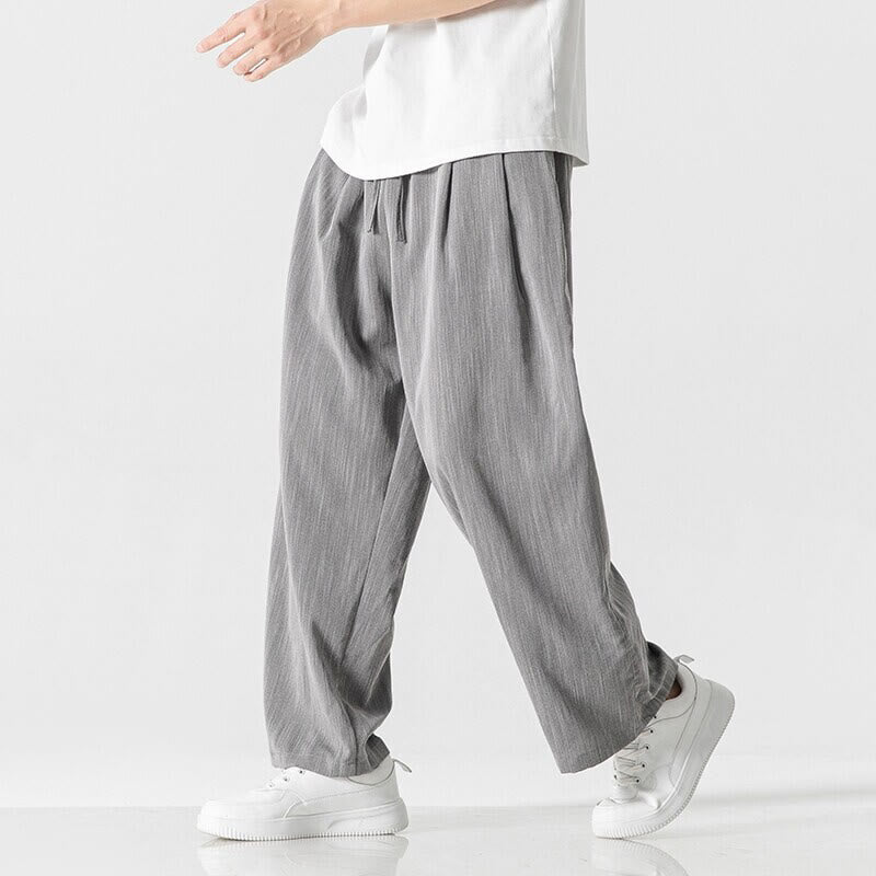 Nimara Ritual Summer Casual Plain Straight Leg Design Men's Cotton Linen Drawstring Pants With Pockets